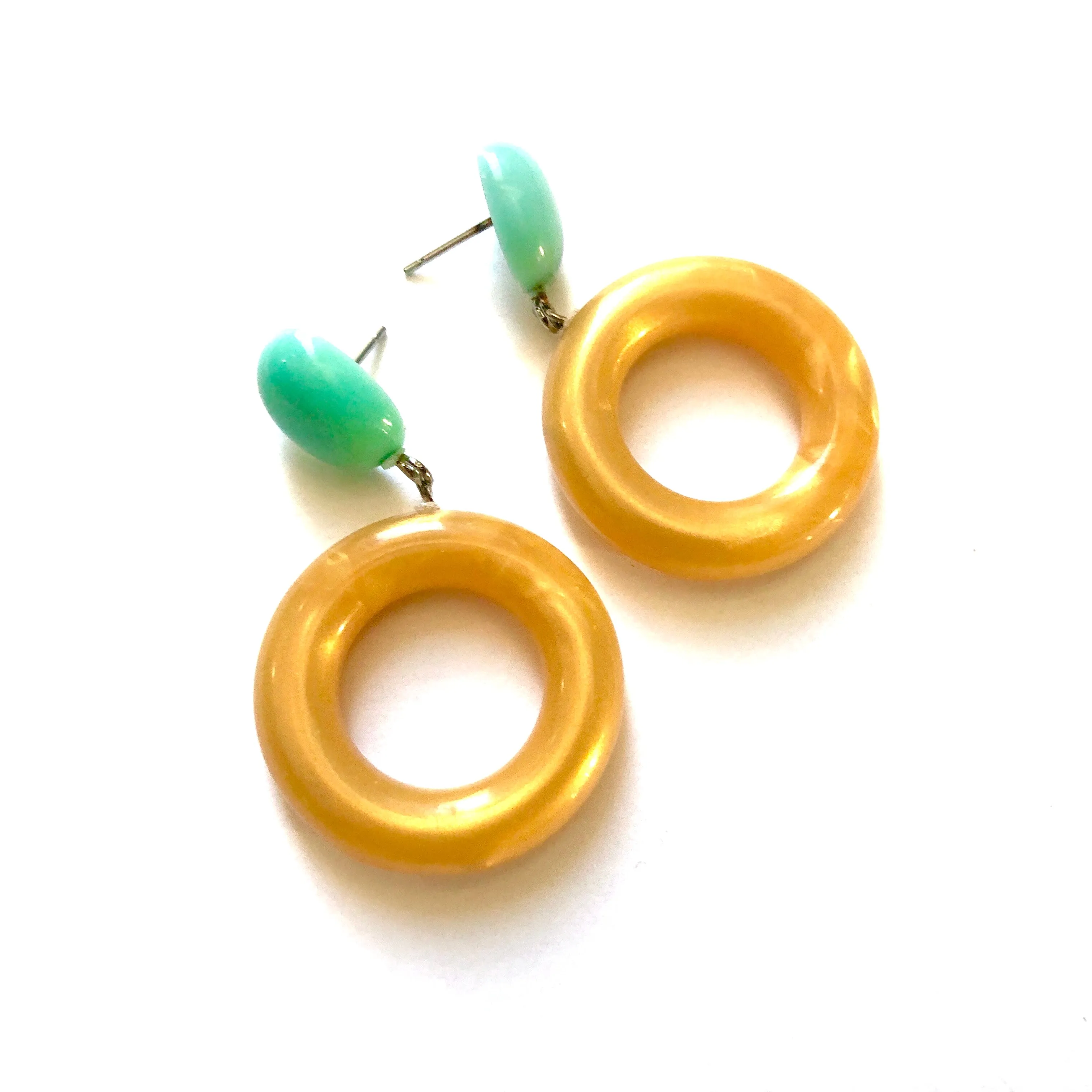 Teal & Mustard Marbled Donut Drop Earrings