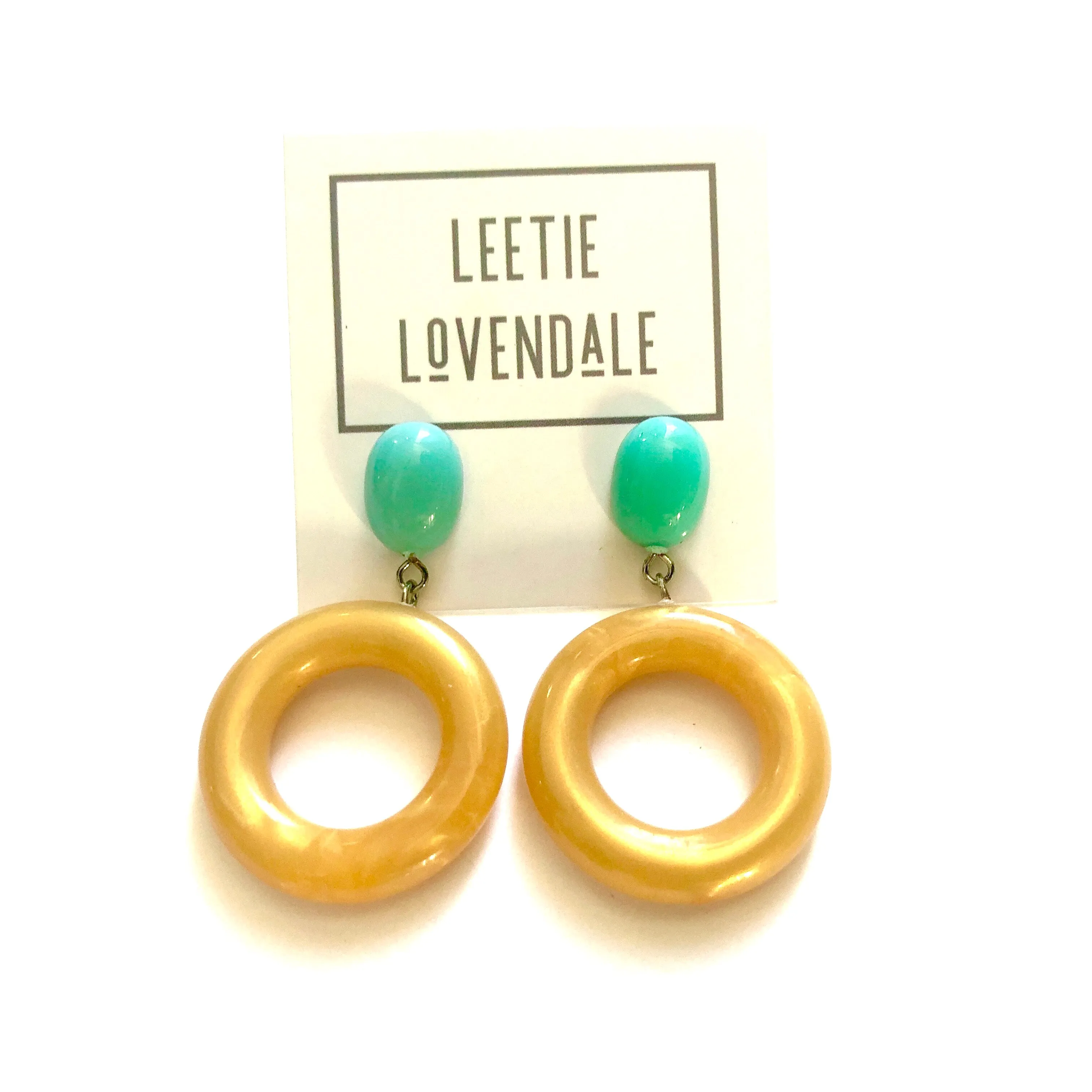 Teal & Mustard Marbled Donut Drop Earrings