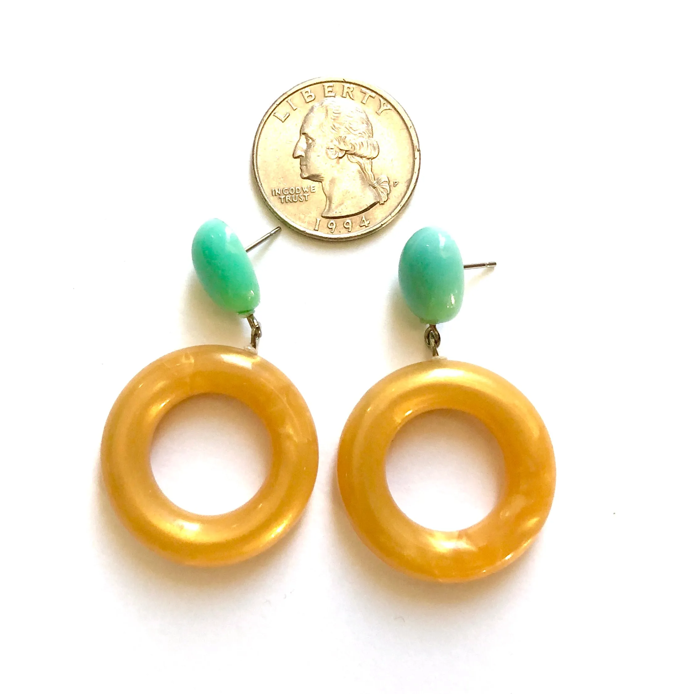 Teal & Mustard Marbled Donut Drop Earrings