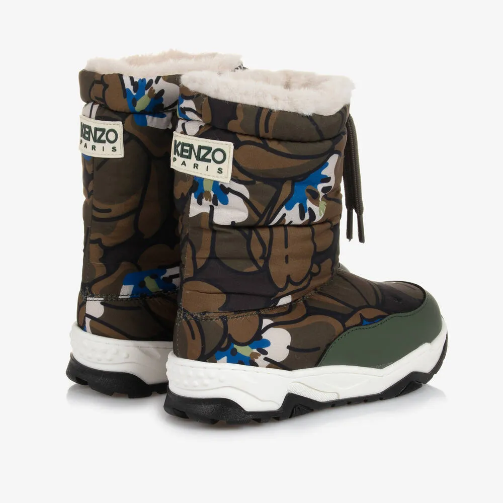 Teen Green Floral Snow Boots