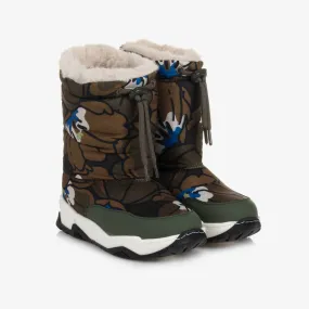 Teen Green Floral Snow Boots