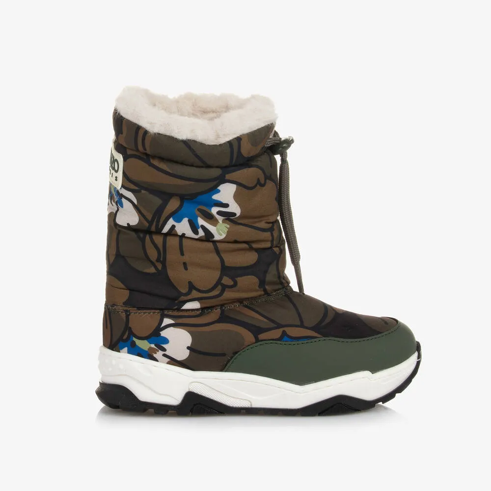 Teen Green Floral Snow Boots