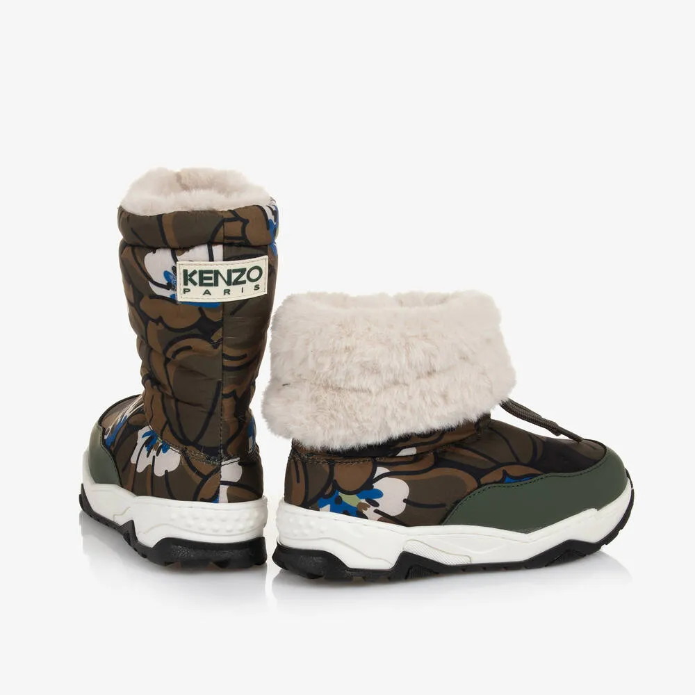 Teen Green Floral Snow Boots