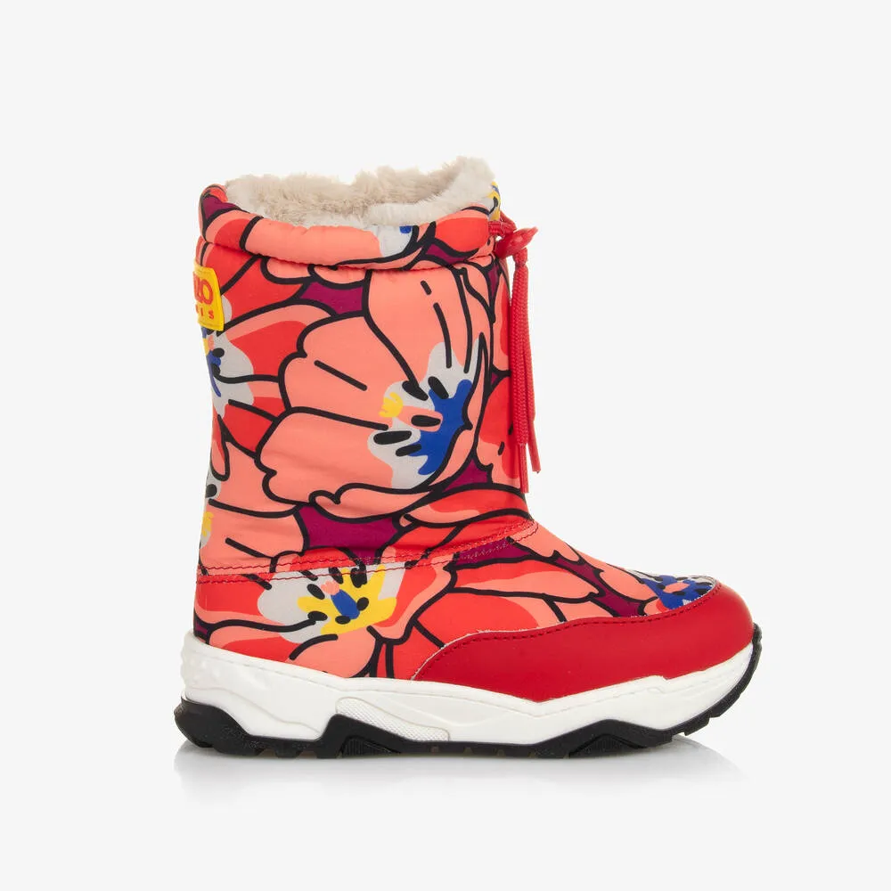 Teen Red Floral Snow Boots