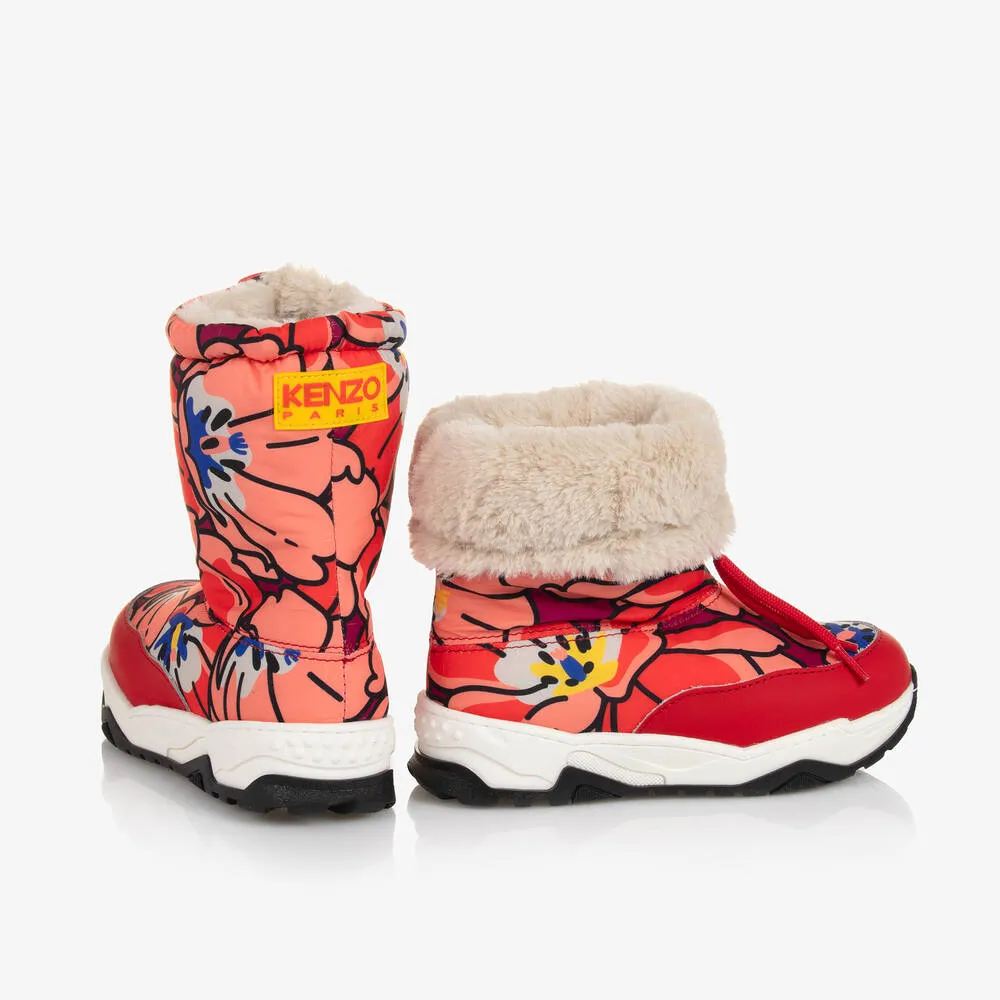 Teen Red Floral Snow Boots