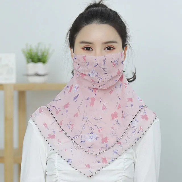 Temperament neck breathable mask new spring and summer anti-UV chiffon thin veil sunscreen multi-function large mask scarf