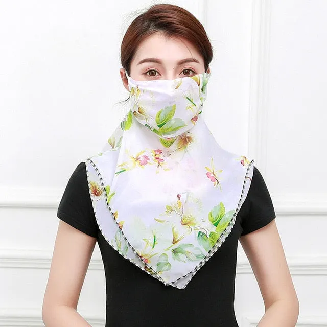 Temperament neck breathable mask new spring and summer anti-UV chiffon thin veil sunscreen multi-function large mask scarf