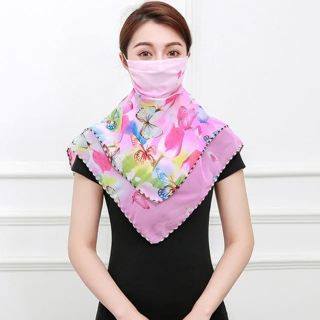 Temperament neck breathable mask new spring and summer anti-UV chiffon thin veil sunscreen multi-function large mask scarf