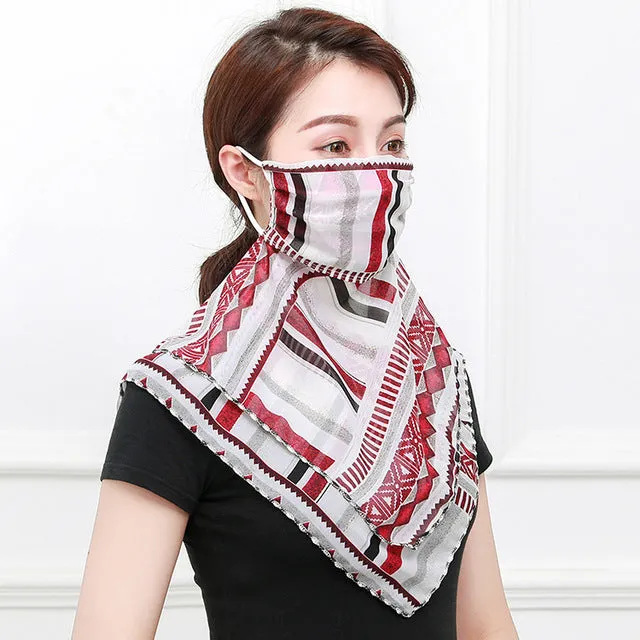 Temperament neck breathable mask new spring and summer anti-UV chiffon thin veil sunscreen multi-function large mask scarf