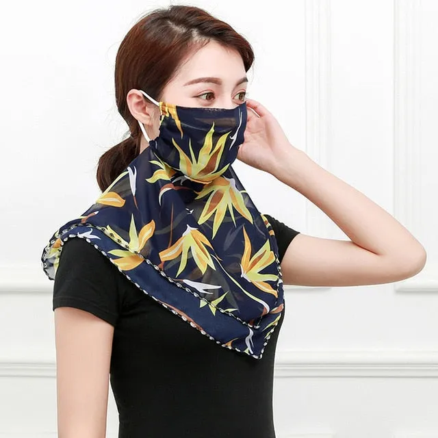 Temperament neck breathable mask new spring and summer anti-UV chiffon thin veil sunscreen multi-function large mask scarf