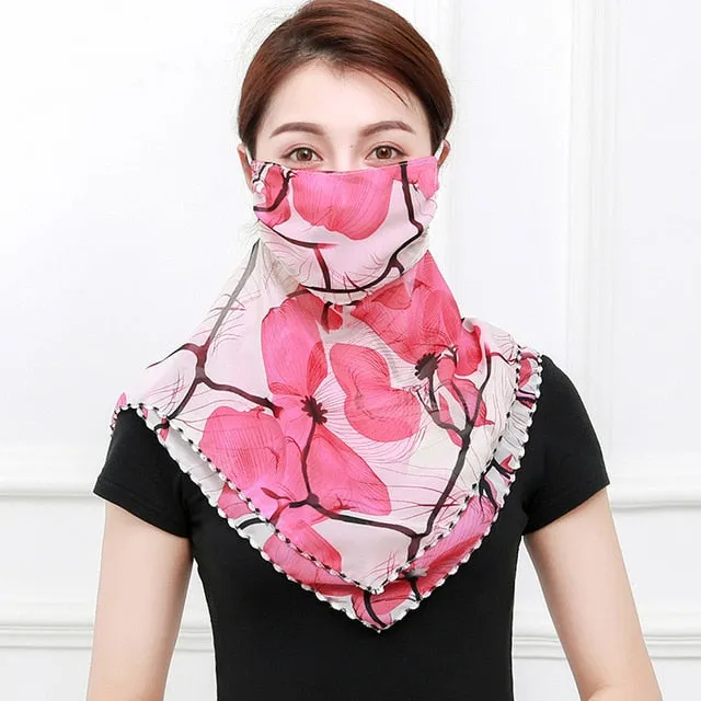 Temperament neck breathable mask new spring and summer anti-UV chiffon thin veil sunscreen multi-function large mask scarf