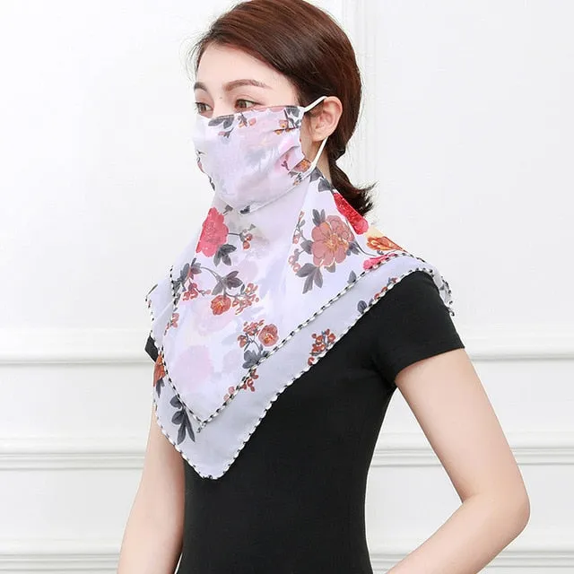 Temperament neck breathable mask new spring and summer anti-UV chiffon thin veil sunscreen multi-function large mask scarf