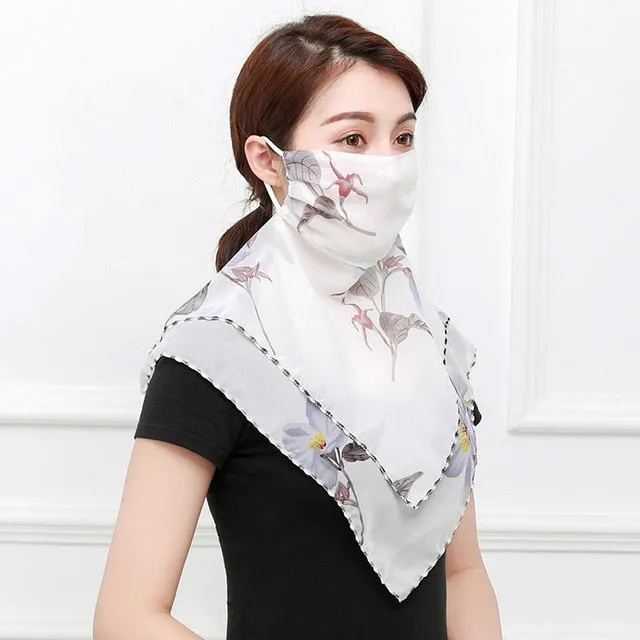 Temperament neck breathable mask new spring and summer anti-UV chiffon thin veil sunscreen multi-function large mask scarf