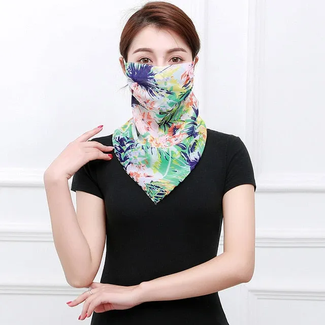 Temperament neck breathable mask new spring and summer anti-UV chiffon thin veil sunscreen multi-function large mask scarf