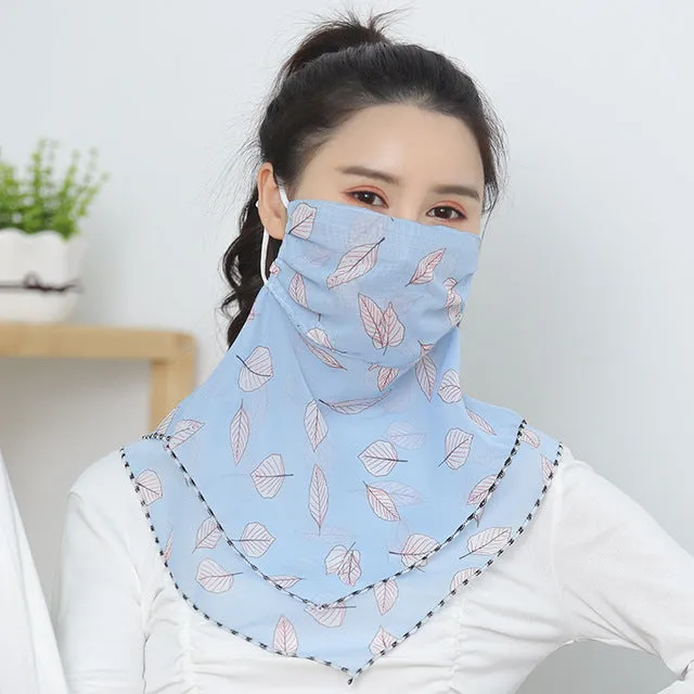 Temperament neck breathable mask new spring and summer anti-UV chiffon thin veil sunscreen multi-function large mask scarf