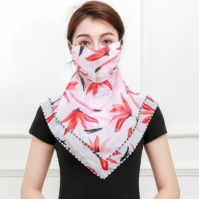 Temperament neck breathable mask new spring and summer anti-UV chiffon thin veil sunscreen multi-function large mask scarf