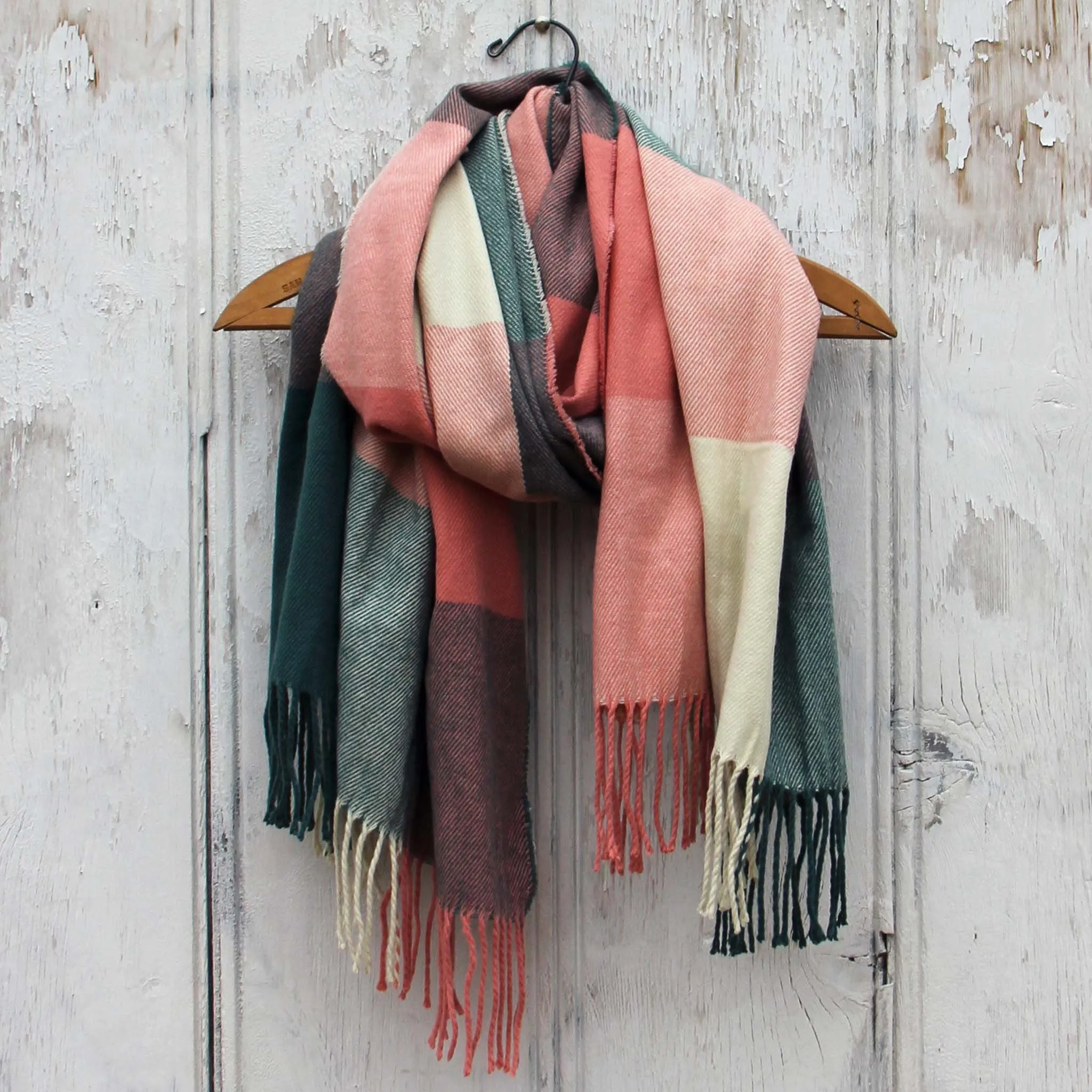 The Lodge Plaid Scarf in Peach