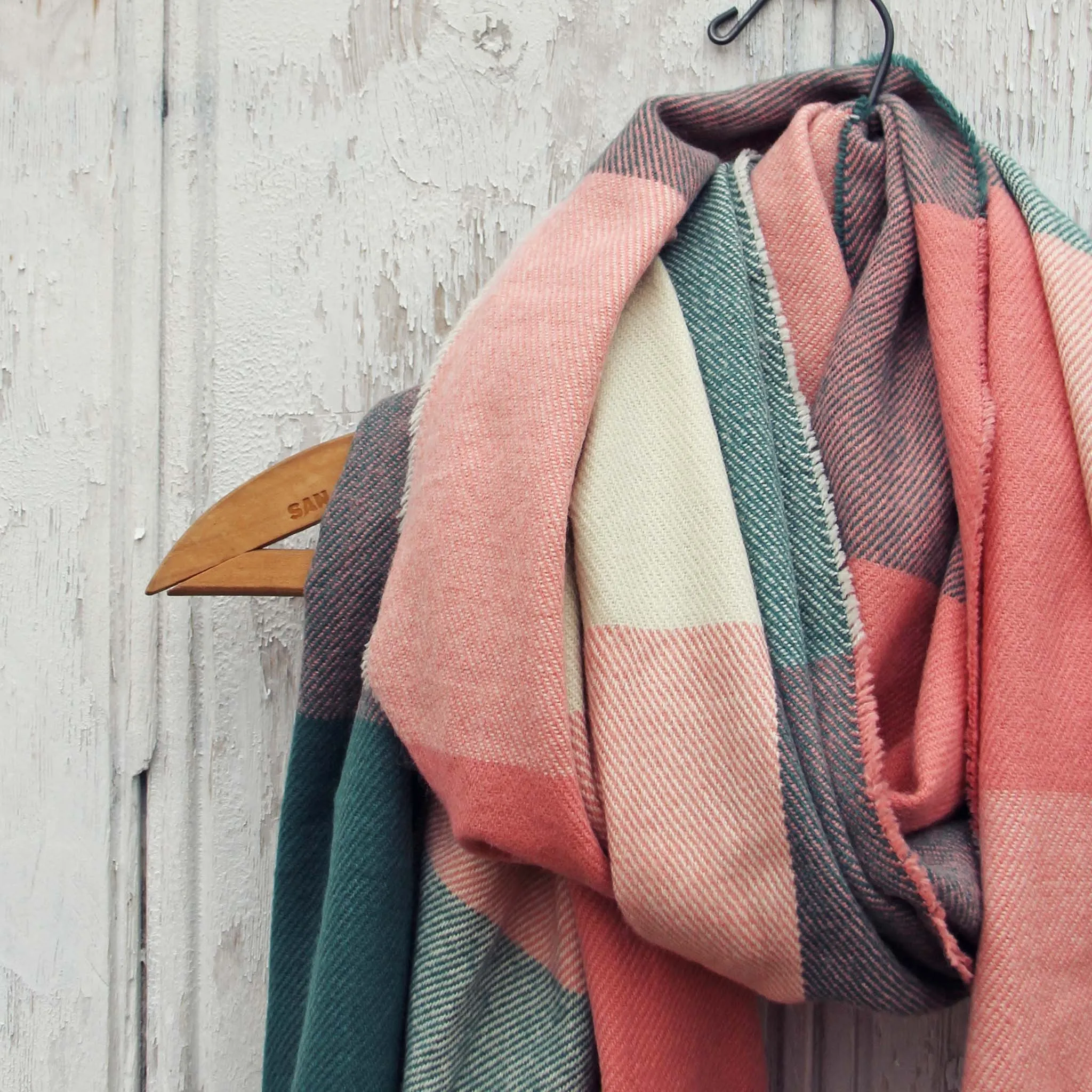 The Lodge Plaid Scarf in Peach