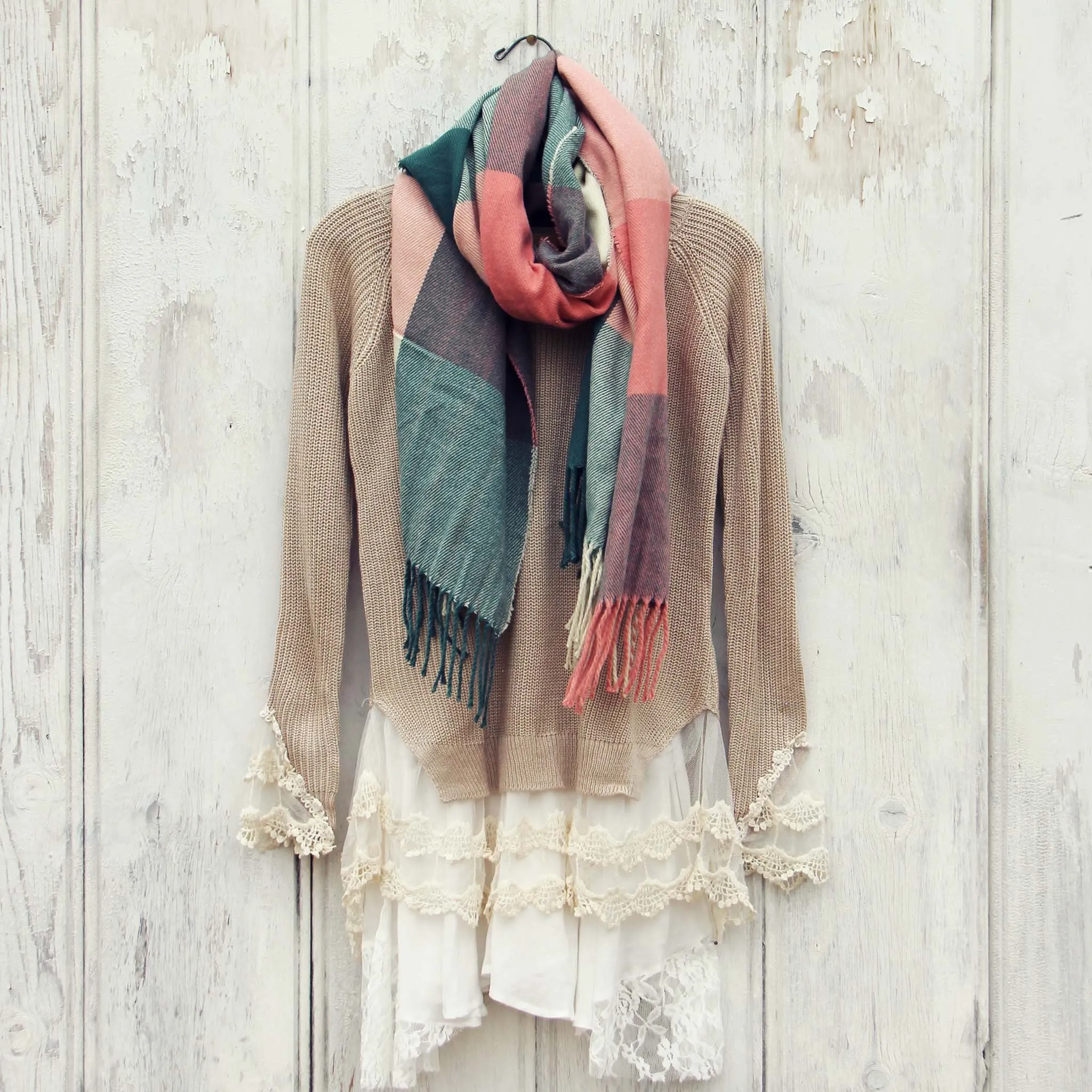 The Lodge Plaid Scarf in Peach