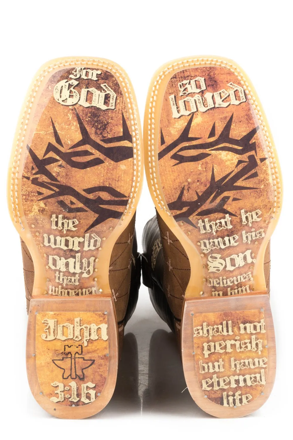 Tin Haul Mens Brown/Tan Leather The Gospel John 316 Cowboy Boots