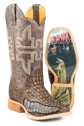 Tin Haul Mens Dark Brown Leather Swamp Chomp Cowboy Boots