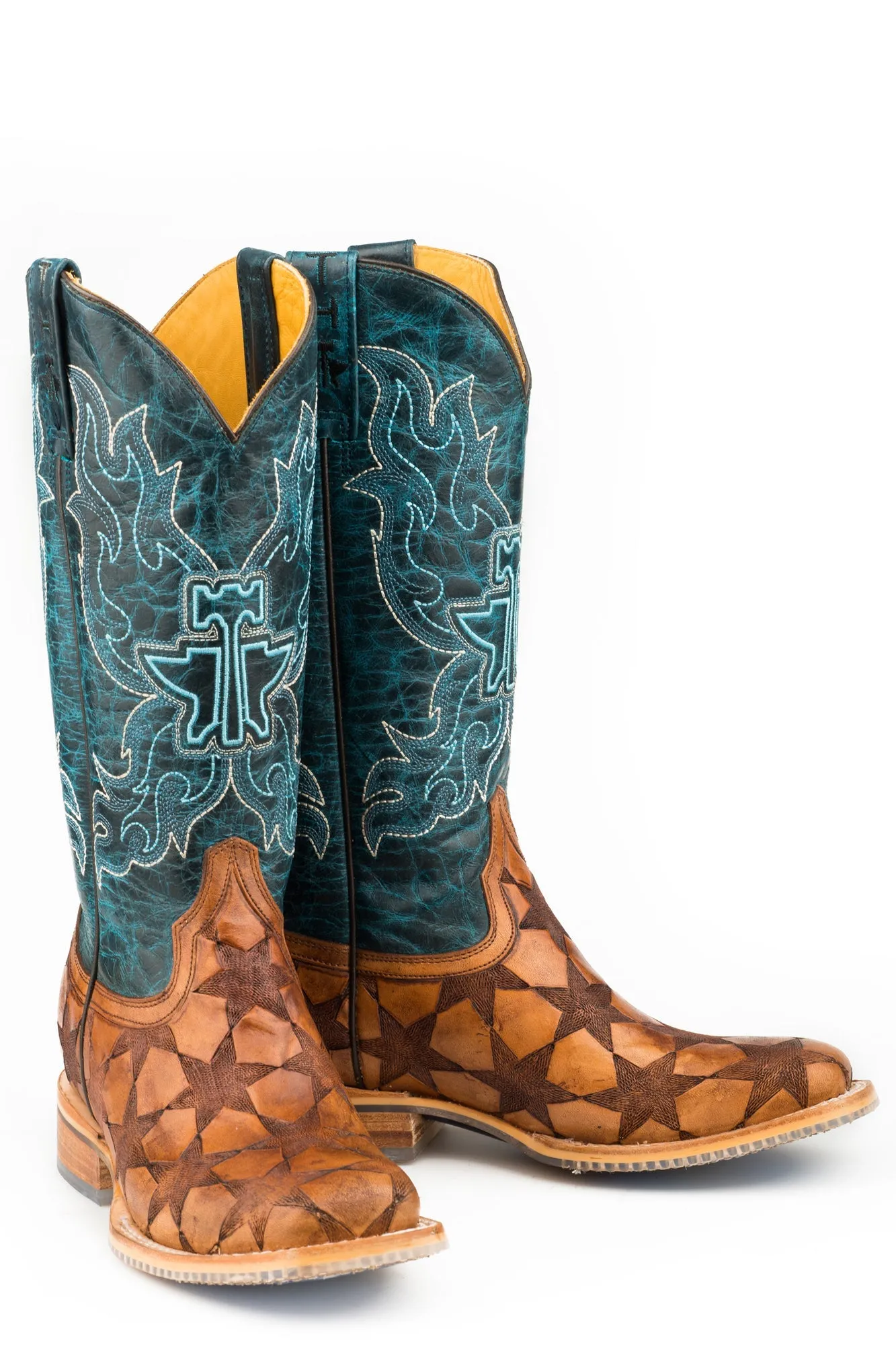 Tin Haul Womens Brown/Blue Leather Wish Upon A Star Cowboy Boots