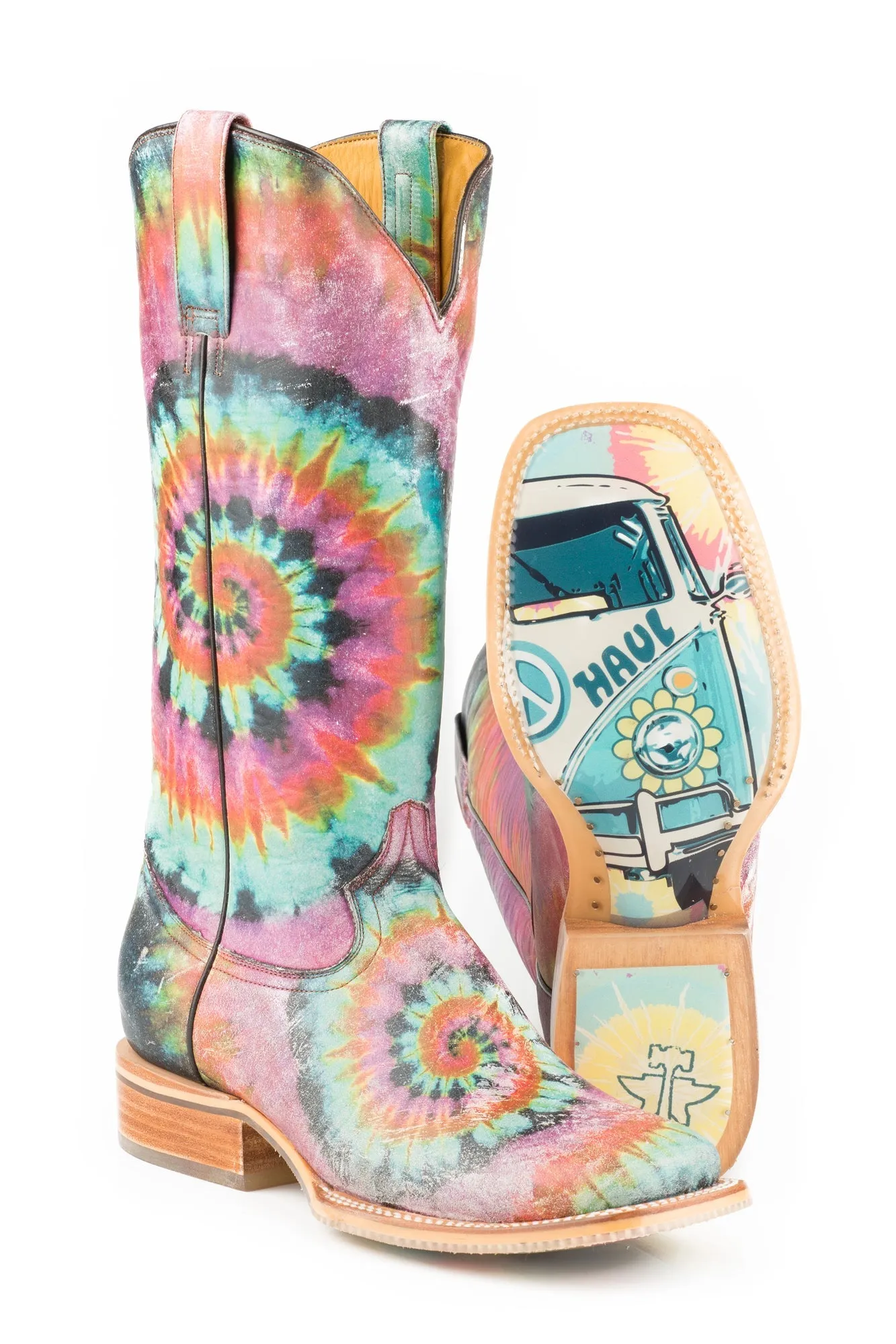 Tin Haul Womens Multi-Color Leather Groovy Tie Dye Camper Cowboy Boots