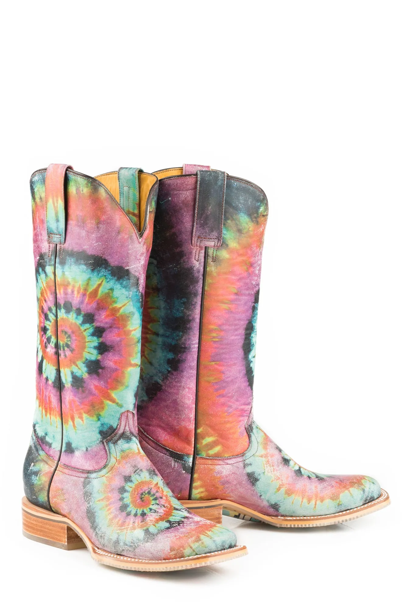 Tin Haul Womens Multi-Color Leather Groovy Tie Dye Camper Cowboy Boots