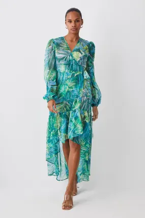 Tropical Printed Plunge Woven Beach Drama Maxi Dress | Karen Millen