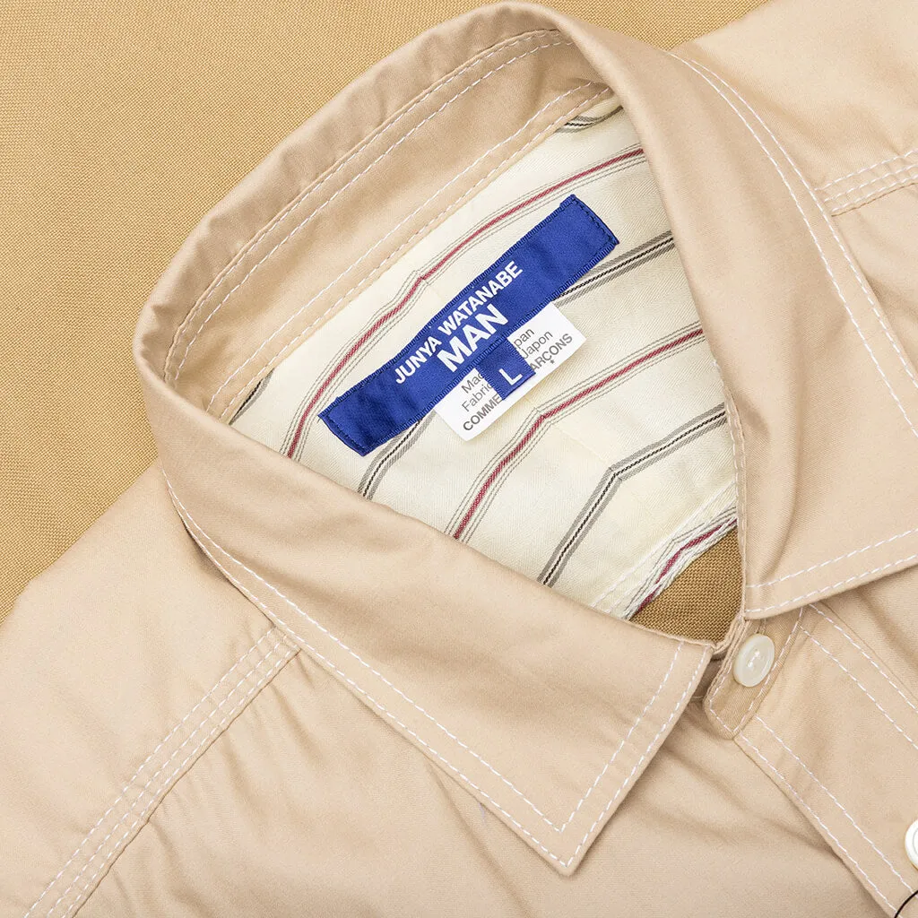 Two Tone Button Up Shirt - Beige