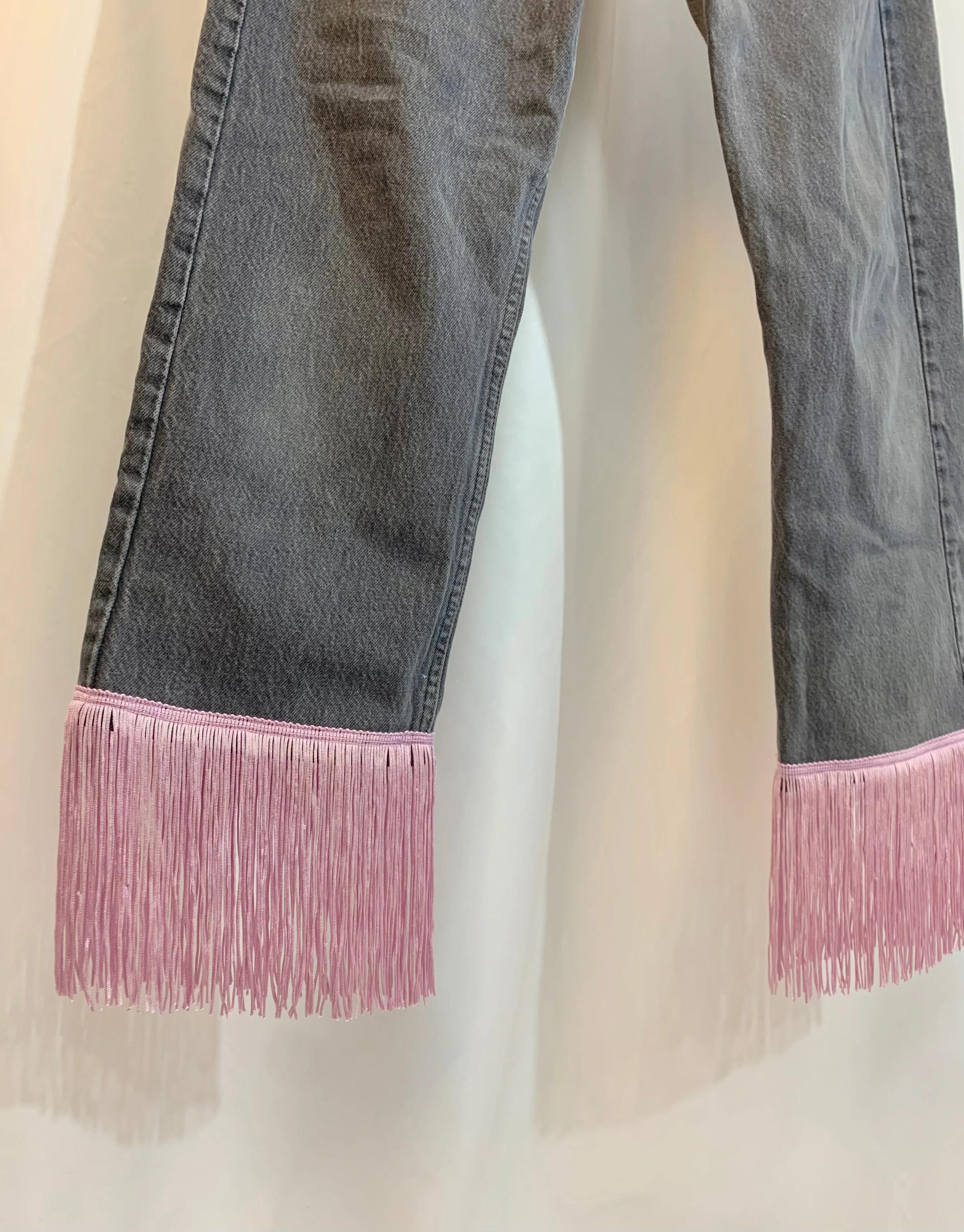 Upcycled 501 fringe jeans