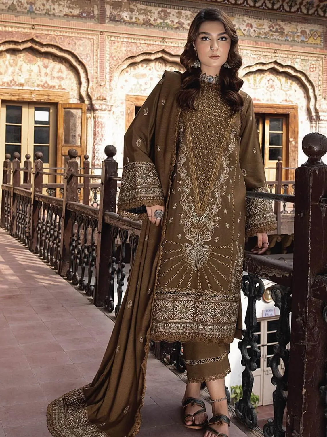 Vasal by Humdum Embroidered Peach Leather Unstitched 3Pc Suit VS-01