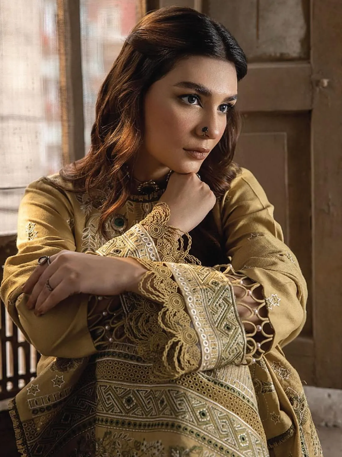 Vasal by Humdum Embroidered Peach Leather Unstitched 3Pc Suit VS-05