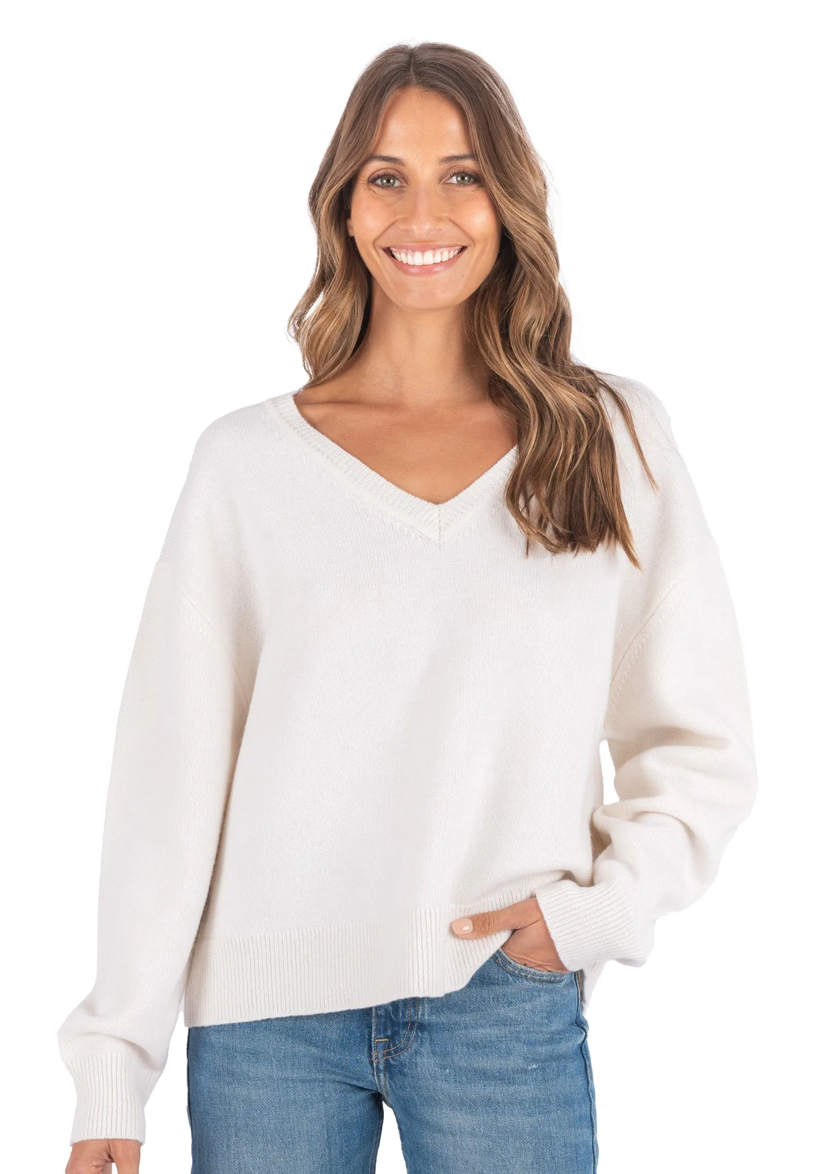 Viola White Relaxed Merino Wool Sweater