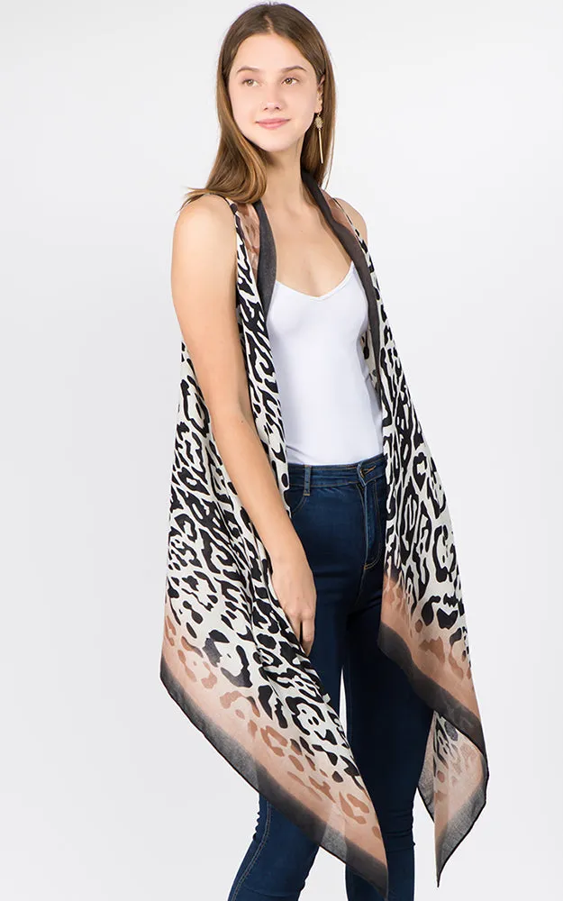 VP1C69 Animal Printed Scarf Long Vest