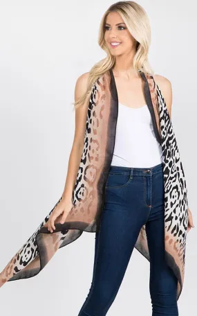 VP1C69 Animal Printed Scarf Long Vest