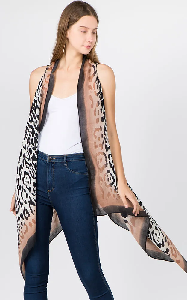 VP1C69 Animal Printed Scarf Long Vest