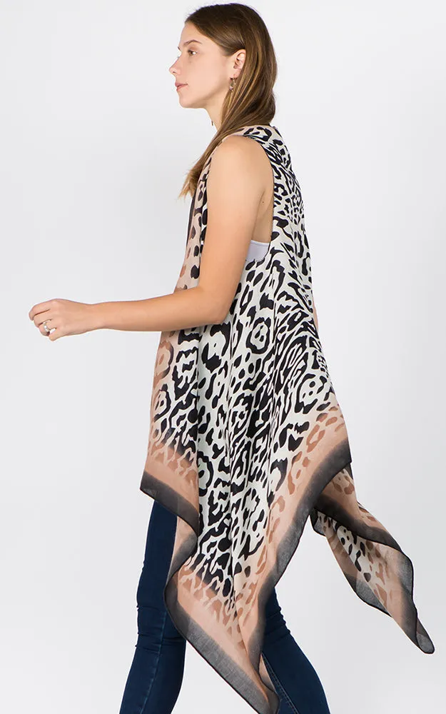 VP1C69 Animal Printed Scarf Long Vest