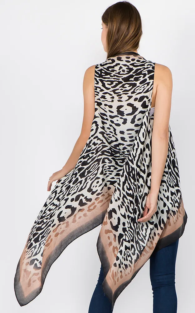 VP1C69 Animal Printed Scarf Long Vest