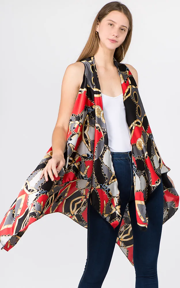 VP1C71 Chain & Belt Printed Scarf Long Vest