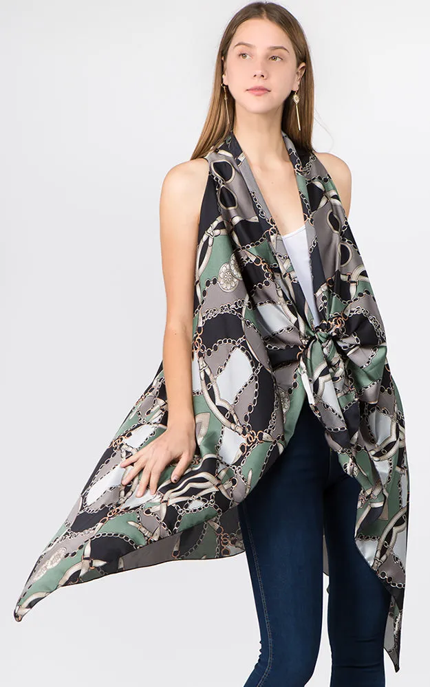 VP1C71 Chain & Belt Printed Scarf Long Vest