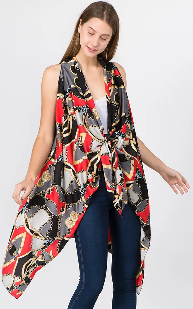 VP1C71 Chain & Belt Printed Scarf Long Vest