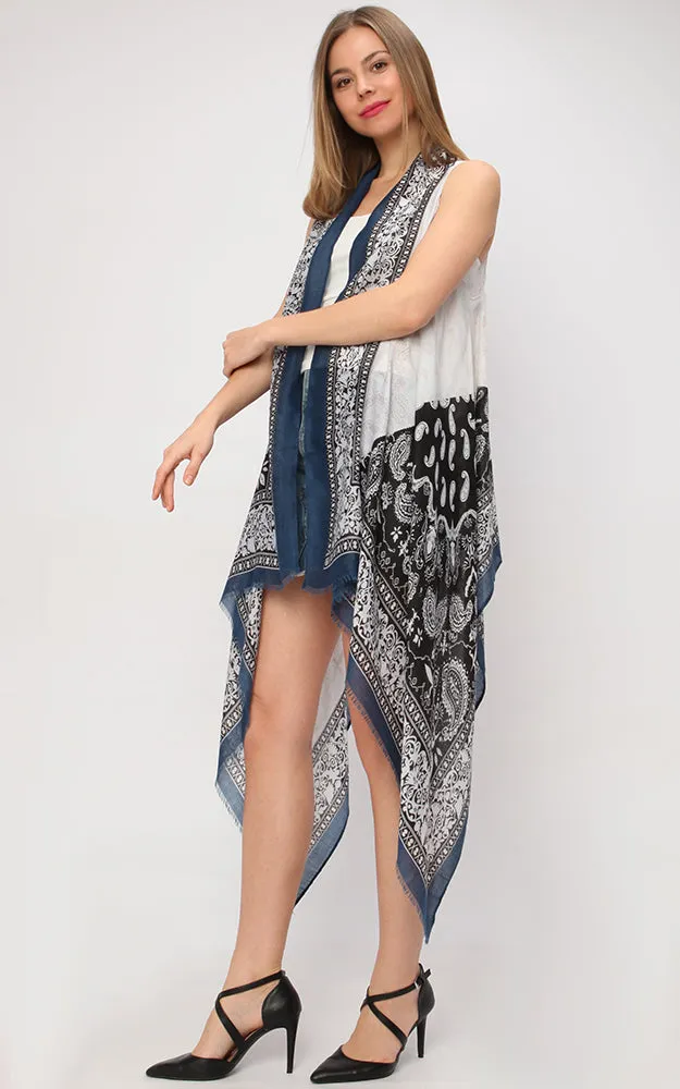 VP9211 Paisley Printed Cotton Feel Scarf Vest