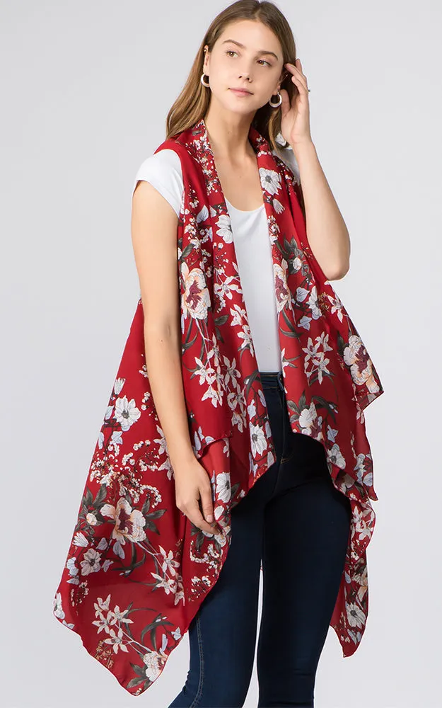 VP92B4 Medium Floral Long Scarf Vest