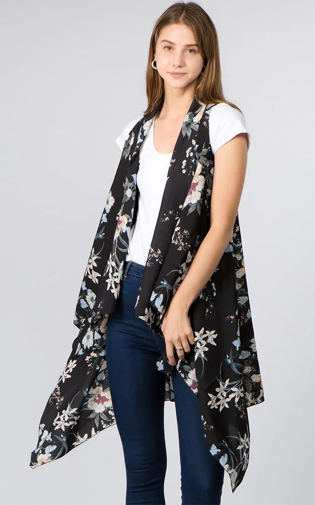 VP92B4 Medium Floral Long Scarf Vest