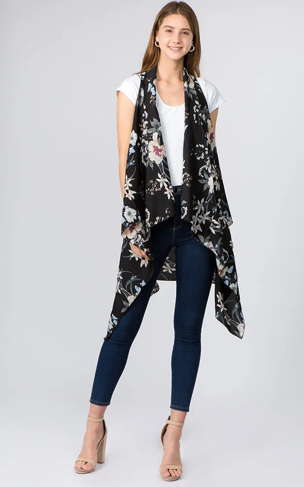 VP92B4 Medium Floral Long Scarf Vest