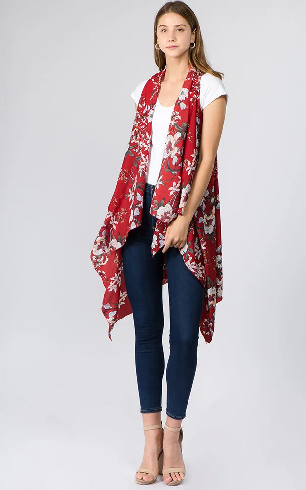 VP92B4 Medium Floral Long Scarf Vest