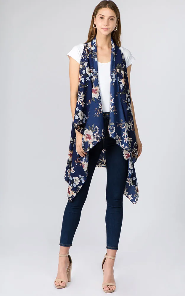 VP92B4 Medium Floral Long Scarf Vest