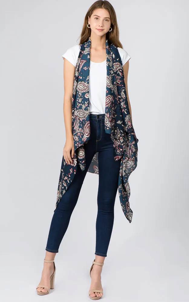 VP93B5 Traditional Paisley Long Scarf Vest