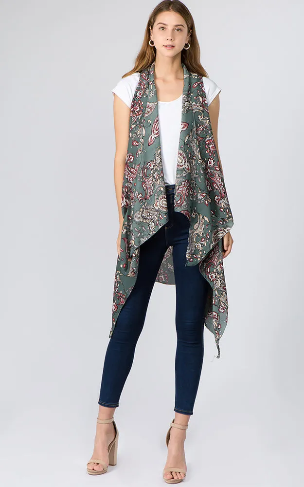 VP93B5 Traditional Paisley Long Scarf Vest